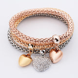 3Pcs Women Charm Pulseiras Heart Pendant Bracelet Fashion Multilayer Bracelet